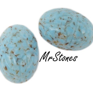 2 pc Lot 14x10 Scarabs Turquoise Brown Matrix Beetle Bug Egyptian Oval Glass Vintage Stones Cabochon