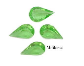 6 pcs 13x7.8mm Peridot Green Un-foiled Pear Shape Teardrop Vintage Glass Rhinestones