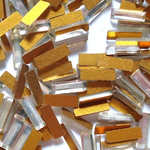 15 pc Lot 6x2mm Crystal Clear Flat Back Baguettes Gold Foiled Vintage Swarovski Rhinestones