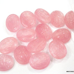 6 pc Lot 12x10mm Pink Rose Quartz Glass Scarab Oval Cabochons Vintage Stones