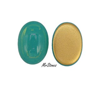 1pc 25x18mm Mint Green Opal Oval Cabochon Czech Glass Stones Gold Foiled