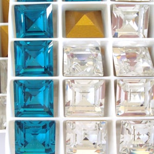 2 pc Lot 12mm Crystal Clear Squares Vintage Swarovski 4410 Step Cut Gold Foil Pointed Back Rhinestones