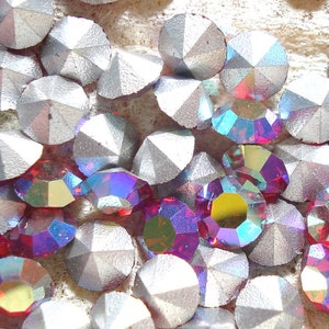 144 pc 1 gross pkg 3.75mm (30pp) Light Siam AB Round Vintage Swarovski Rhinestones Silver Foil Pointed Back