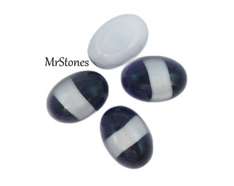 2 pcs 14x10 Black White Stripe Moonstone Capsule Shape Glass Oval Bubble Cabochons Vintage Glass Stones Small Flat Back