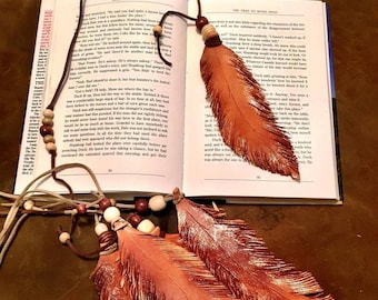 Pluma de cuero, ideas de regalo, pluma colgante con cuentas
