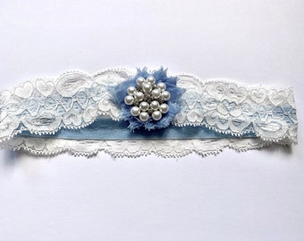 RIA: Light Blue / Ivory Wedding Garter.