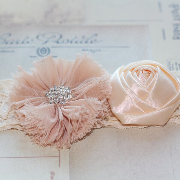 BELLA: Ivory & Beige Wedding Garter. Shabby Chic Garter.