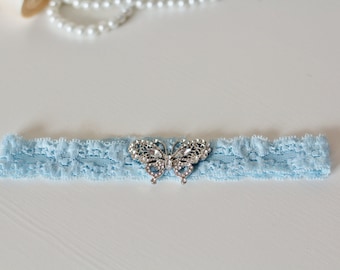 NATASHA: Butterfly Light Blue Wedding Garter. Something Blue.