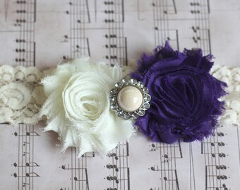 VALENTINA: Dark Purple Wedding Garter. Shabby Chic Wedding