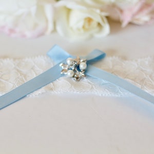 NORA Wedding Garter – Handmade Lace Bridal Garter with Something Blue Ribbon