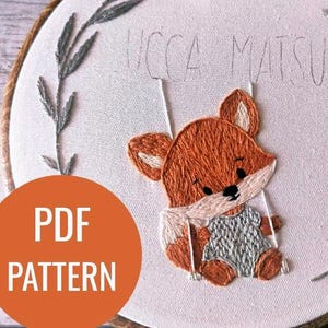 Personalized Fox Embroidery Pattern PDF - Custom Baby Name Hand Embroidery Design - Woodland Nursery Decor /Needle Felting Guide (18cm/20cm)