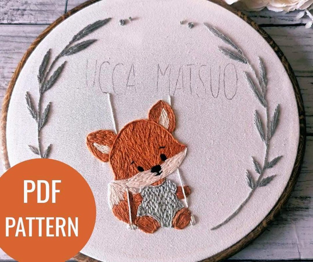 Personalized Fox Embroidery Pattern PDF - Custom Baby Name Hand ...