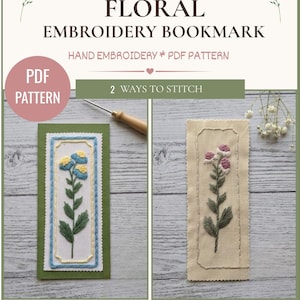 Floral Embroidery Bookmark Pattern, Hand Embroidery Bookmark PDF, Flower Bookmark Pattern, DIY Embroidery Gift, Instant Download
