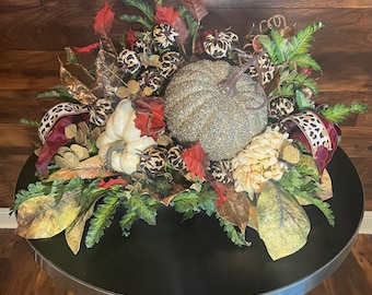 Fall Floral Centerpiece, Autumn centerpiece, Leopard pumpkin decor, Fall Decor, Thanksgiving centerpiece, Pumpkin centerpiece, Pumpkin decor