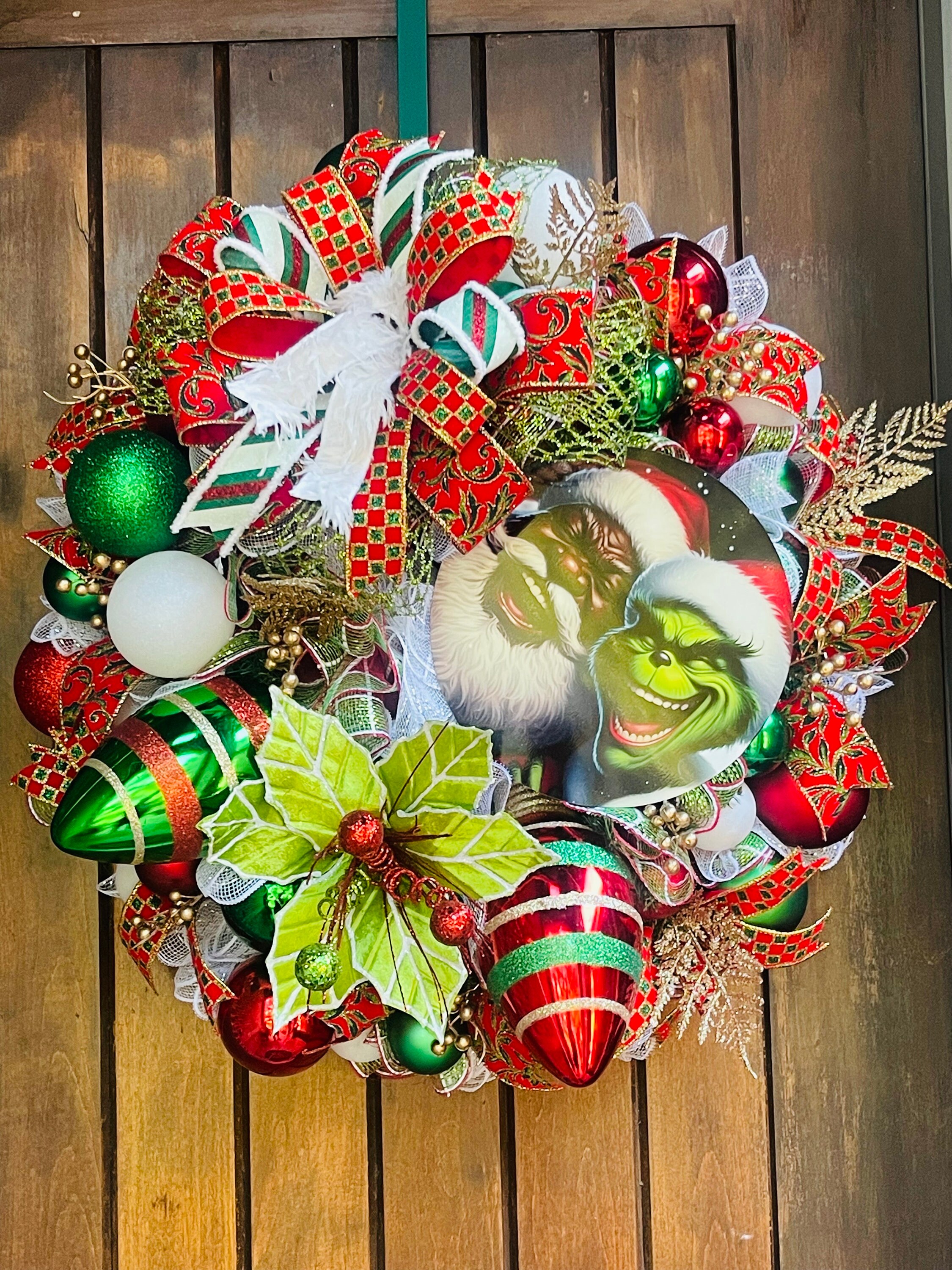 Black Santa Claus Christmas Wreath, Green Monster Wreath