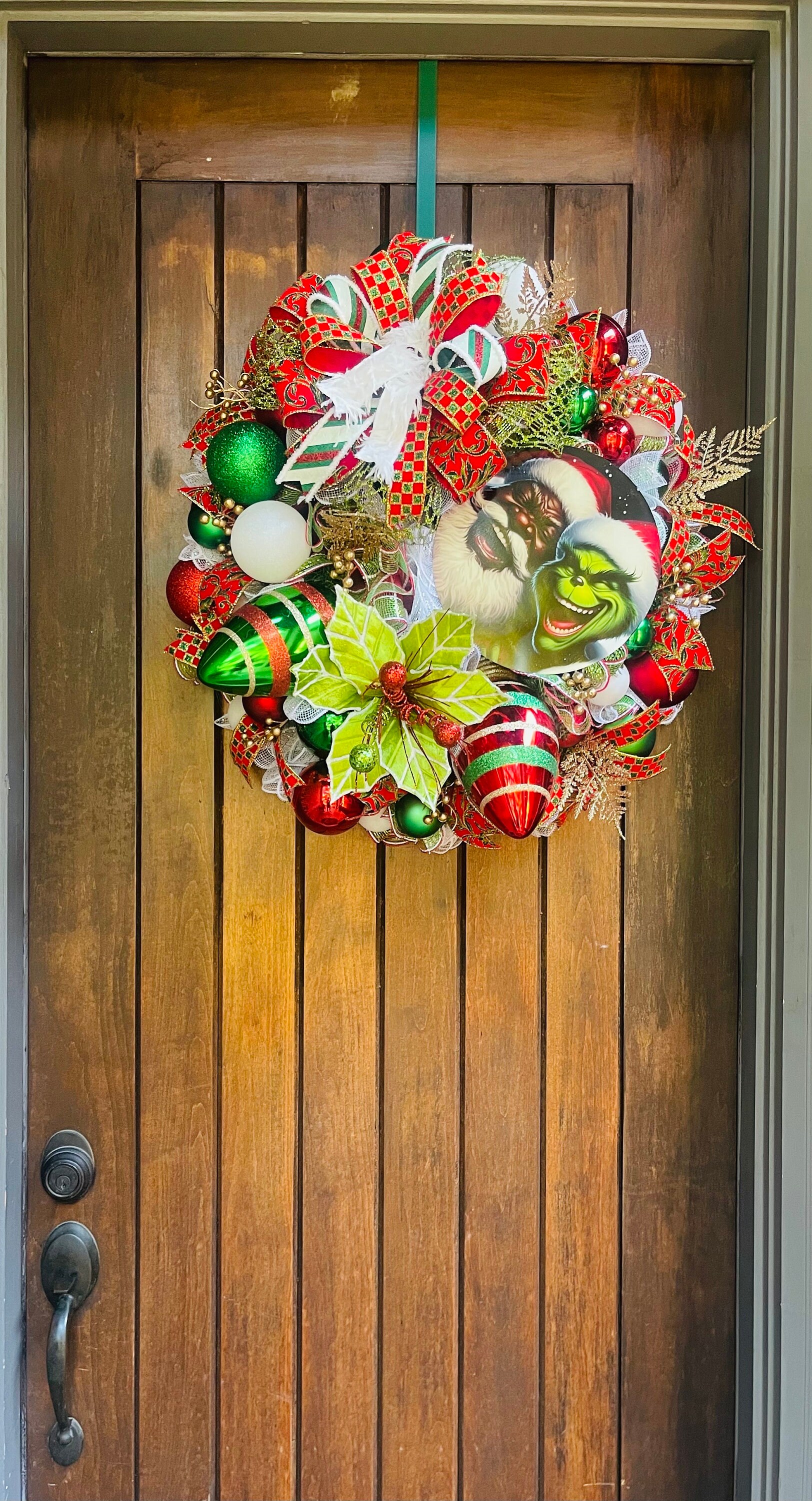 Black Santa Claus Christmas Wreath, Green Monster Wreath