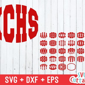 May include: Red and white oval-shaped graphic with the text "KCHS" in a bold, blocky font. Below the main graphic are rows of letters in the same font style, including A-Z and the text "KCHS".