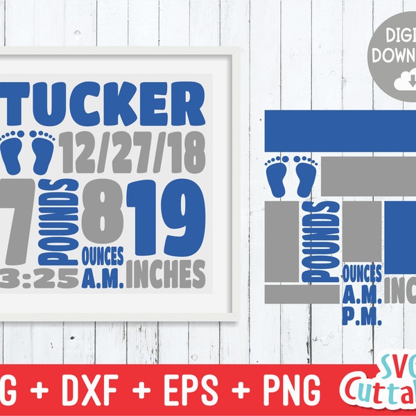 赤ちゃん誕生のお知らせ svg - dxf - eps - 赤ちゃんの統計 - メートル法 赤ちゃん誕生のお知らせ - 赤ちゃんのテンプレート - シルエット - Cricut - デジタル ファイル