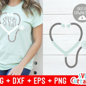 Stethoscope svg - Stethoscope Monogram Frame - Nurse - svg -  dxf - eps - Cut File - Silhouette - Cricut File - Digital Download
