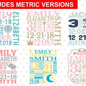 Baby Birth Announcement Bundle - SVG - DXF - EPS - Baby Stats - Metric ...