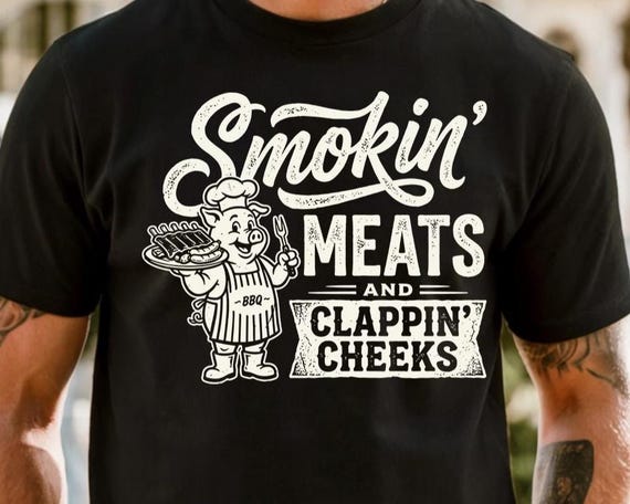 Smokin Meats SVG PNG, Funny BBQ Shirt Design, Grill Cut File, Cookout Graphic