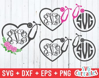 Nurse Monogram Frames svg - Nurse Cut File - svg -  dxf - eps - png - Nurse svg - Stethoscope Heart - Silhouette - Cricut - Digital File