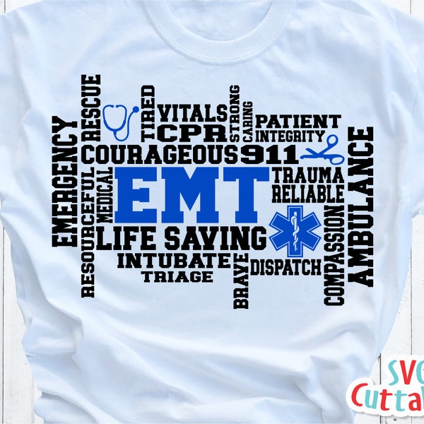 EMT svg - Emergency Medical Technician - svg - eps - dxf - png - Word Art -  Subway Art - Star of Life - Silhouette -  Cricut - Cut File