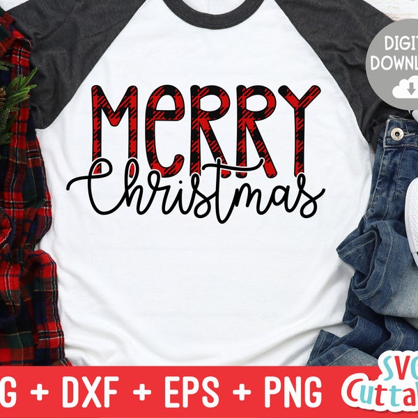 Merry Christmas svg - Christmas svg - Cut File - svg - eps - dxf - png - Buffalo Plaid - Silhouette - Cricut file - Digital File