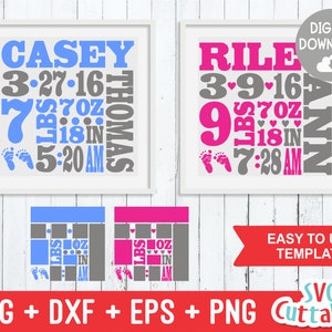 Annonce de naissance de bébé SVG, statistiques de naissance svg, svg de bébé, annonce de naissance svg, svg, dxf, eps, fichier de coupure, fichier de silhouette, fichier de coupe de Cricut