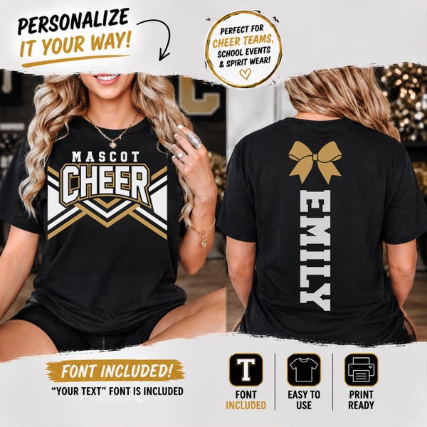 Cheer Svg Template | Mascot Cheer Shirt Design | Front And Back Layout