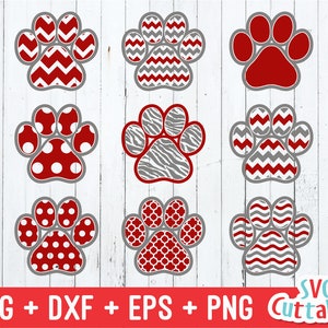 Paw svg, paw print svg, eps, dxf, Chevron paw print svg, polka dot paw print svg, Silhouette, Cricut cut file, digital download