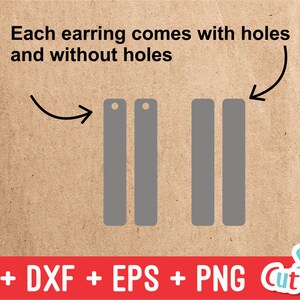 Puede incluir: Cuatro piezas rectangulares grises para pendientes, dos con agujeros y dos sin agujeros. Cada pieza para pendientes mide aproximadamente 2,5 cm de largo. El texto "Cada pendiente viene con agujeros y sin agujeros" est&aacute; escrito encima de las piezas para pendientes.
