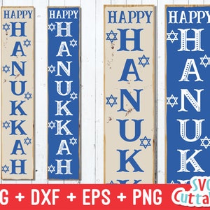 Glücklich Chanukka Zeichen Svg - Chanukka h vertikale Zeichen Design - Svg - Eps - Dxf - Png - Silhouette - Cricut - geschnitten E-Mail - digitaler Download