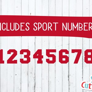May include: Red numbers 0 through 9 in a bold, blocky font style. The text "INCLUDES SPORT NUMBERS" is in a red banner at the top of the image.