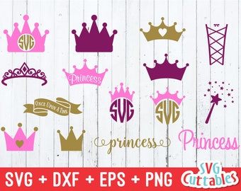 Princess Crown SVG, Princess Monogram, svg, dxf, eps, Wand svg, Crown Monogram Frame, Tiara svg, Silhouette, Cricut Cut File, Digital File