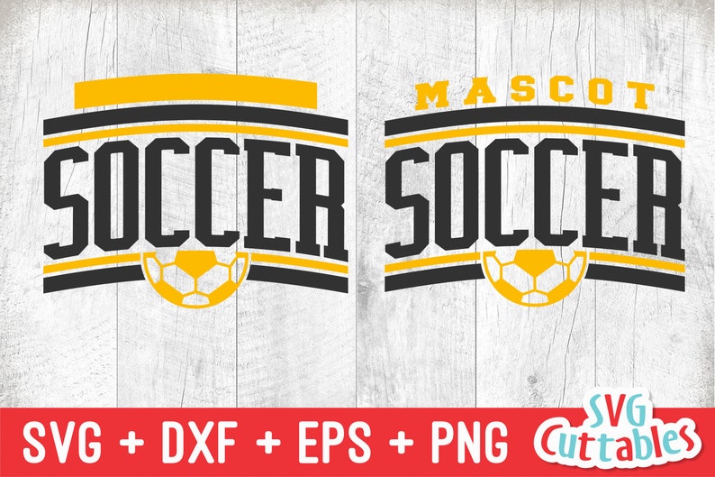 May include: Black and yellow graphic design with the word "SOCCER" in bold black letters. The design includes a football and the word "MASCOT" in black letters.