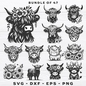 Vache Highland svg - Highland Cow Bundle 1 - svg - dxf - eps - png - vecteur - Silhouette - Cricut - Laser - fichier numérique