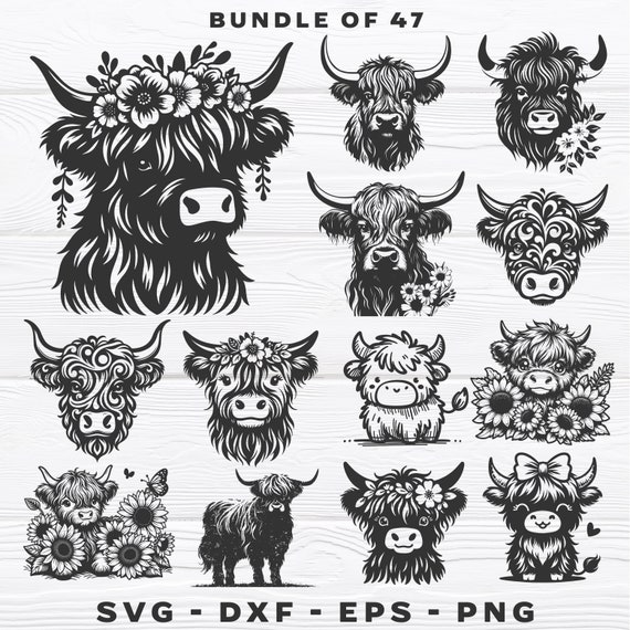 Highland Cow svg - Highland Cow Bundle 1 - svg - dxf - eps - png - Vector  - Silhouette - Cricut - Laser - Digital File