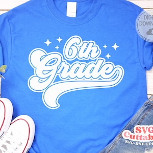 6 年生 svg - 幼稚園のレトロなスウッシュ カット ファイル - 教師 - svg - dxf - eps - png - カット ファイル - シルエット - Cricut - デジタル ダウンロード