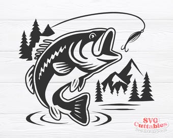 Bass Fish svg - Fishing Scene - Cut File -  Laser Cut File - Cut File - Clipart - svg - dxf - eps - png - Silhouette - Cricut