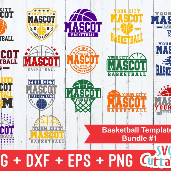 Basketball Bundle SVG - Template Bundle 1 - svg - eps - dxf - png - Basketball svg - Team - Silhouette - Cricut Cut File - Digital File
