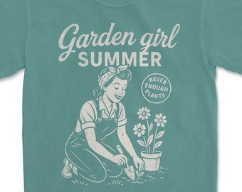 Chica de jardín de verano SVG - Jardín divertido PNG - Diseño de camiseta para amantes de las plantas - Archivo de corte - DXF - EPS - PNG - Silueta - Cricut