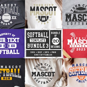 Softball svg - Softball Template Bundle 3 - svg - eps - dxf - png - Silhouette -  Cricut Cut File - Softball Team - Digital File