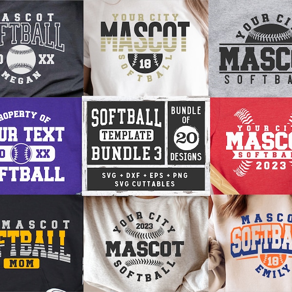 Softball svg - Softball Template Bundle 3 - svg - eps - dxf - png - Silhouette - Cricut Cut File - Softball Team - Fichier numérique