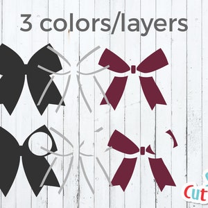 Puede incluir: Tres archivos de corte SVG en capas de un lazo. El lazo es negro, burdeos y blanco. El texto "SVG Cuttables" est&aacute; en la esquina inferior derecha de la imagen.