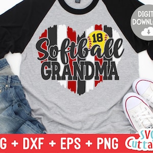 Softball Grandma svg - Softball Cut File - svg - dxf - eps - png - Softball Heart Brush Strokes - Silhouette - Cricut - Digital File