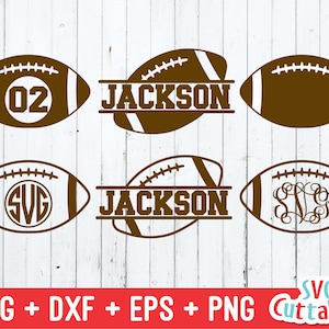 Football Monogram Frame svg -  Football Cut File - svg - eps - dxf - png - Split Football - Silhouette - Cricut Cut File - Digital Download