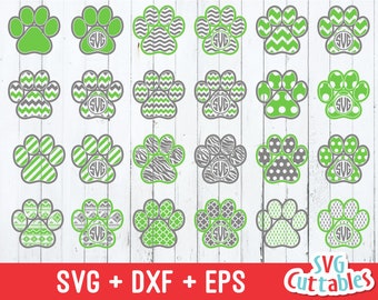 Paw Print svg, paw Monogram Frame SVG, EPS, DXF, Chevron Paw Print, Polka Dot Paw Print, Silhouette, Cricut Cut File, Digital Download