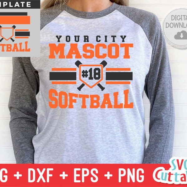 Softball svg - Softball Template - svg - eps - dxf - png - Silhouette -  Cricut Cut File - 0033 - Softball Team - Digital File