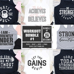 Ensemble svg d'entraînement | Svg de remise en forme | Svg d'entraînement | Exercice svg | Svg motivant | Salle de sport svg dxf eps png | Chemise d'entraînement svg